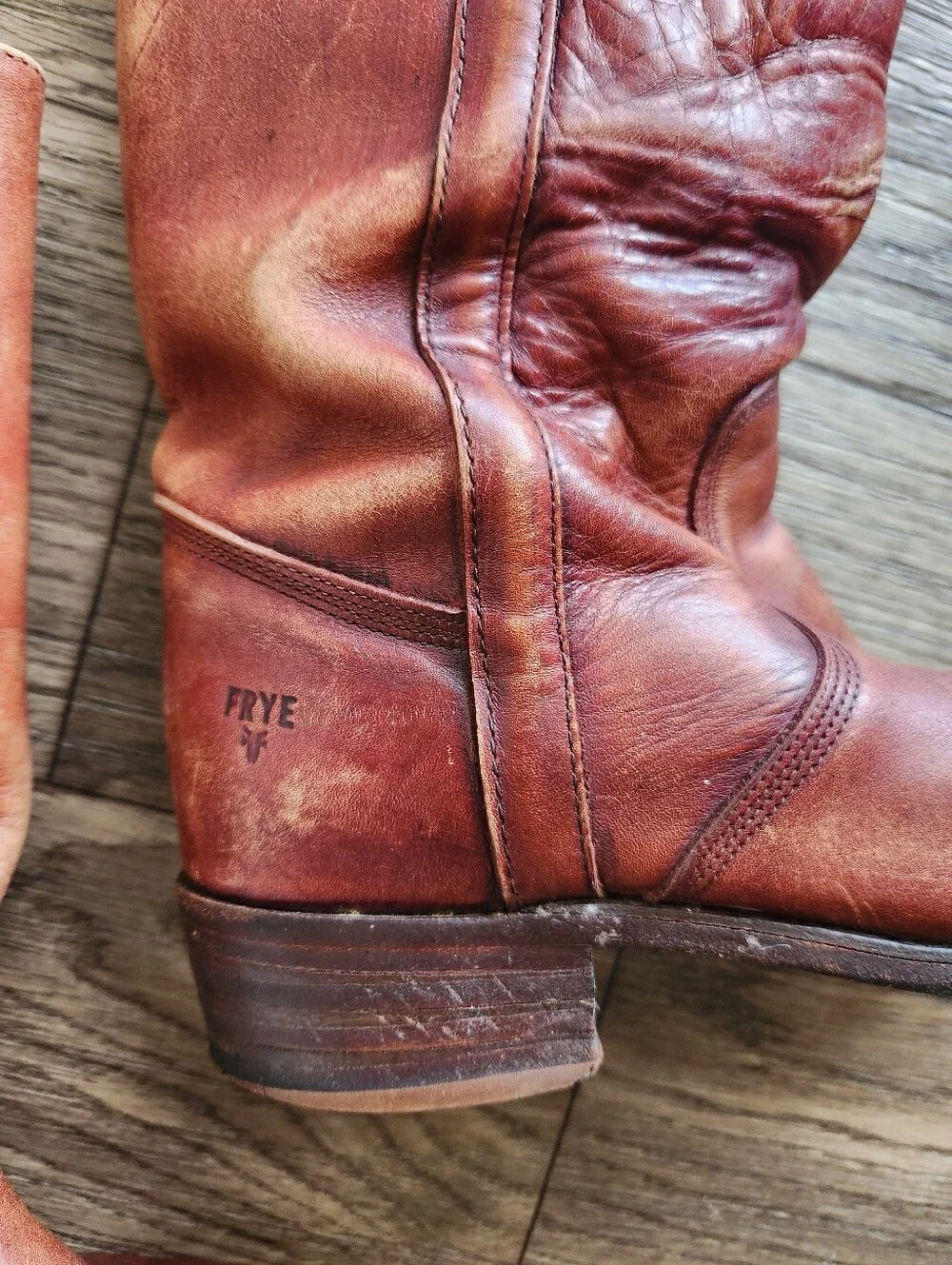 Vintage Frye Campus Cognac Brown Distressed Leather Boots Size 11D